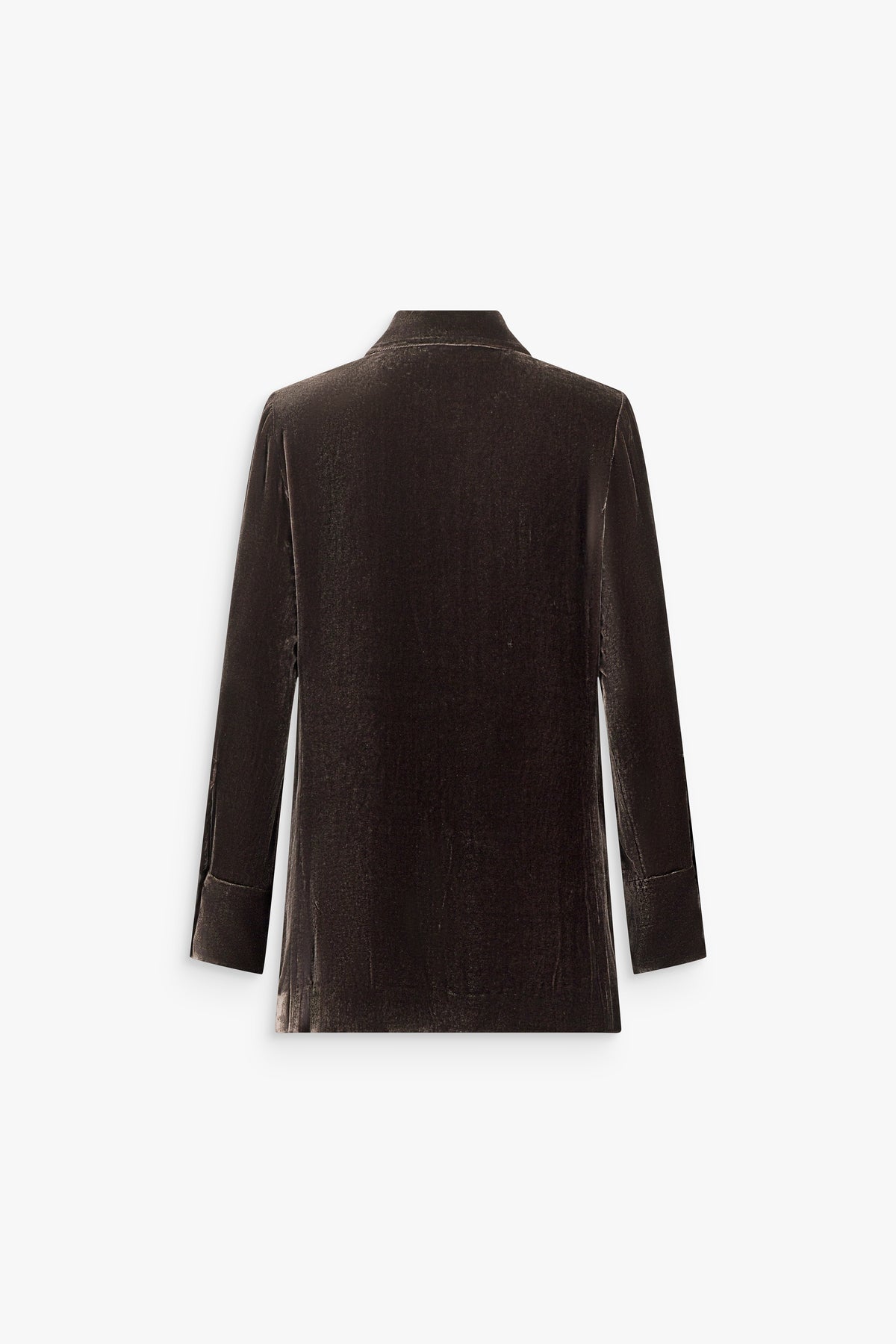 Tunique boutonnée en velours de soie marron foncé
