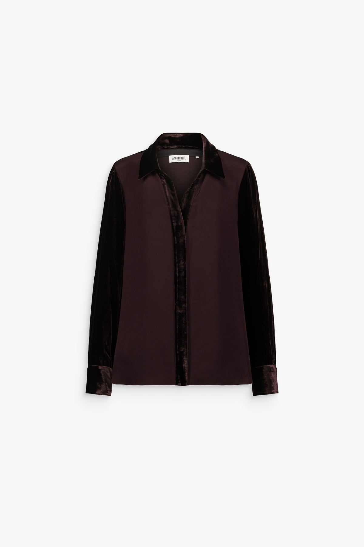 Chemise bi matière en velours et soie grenat