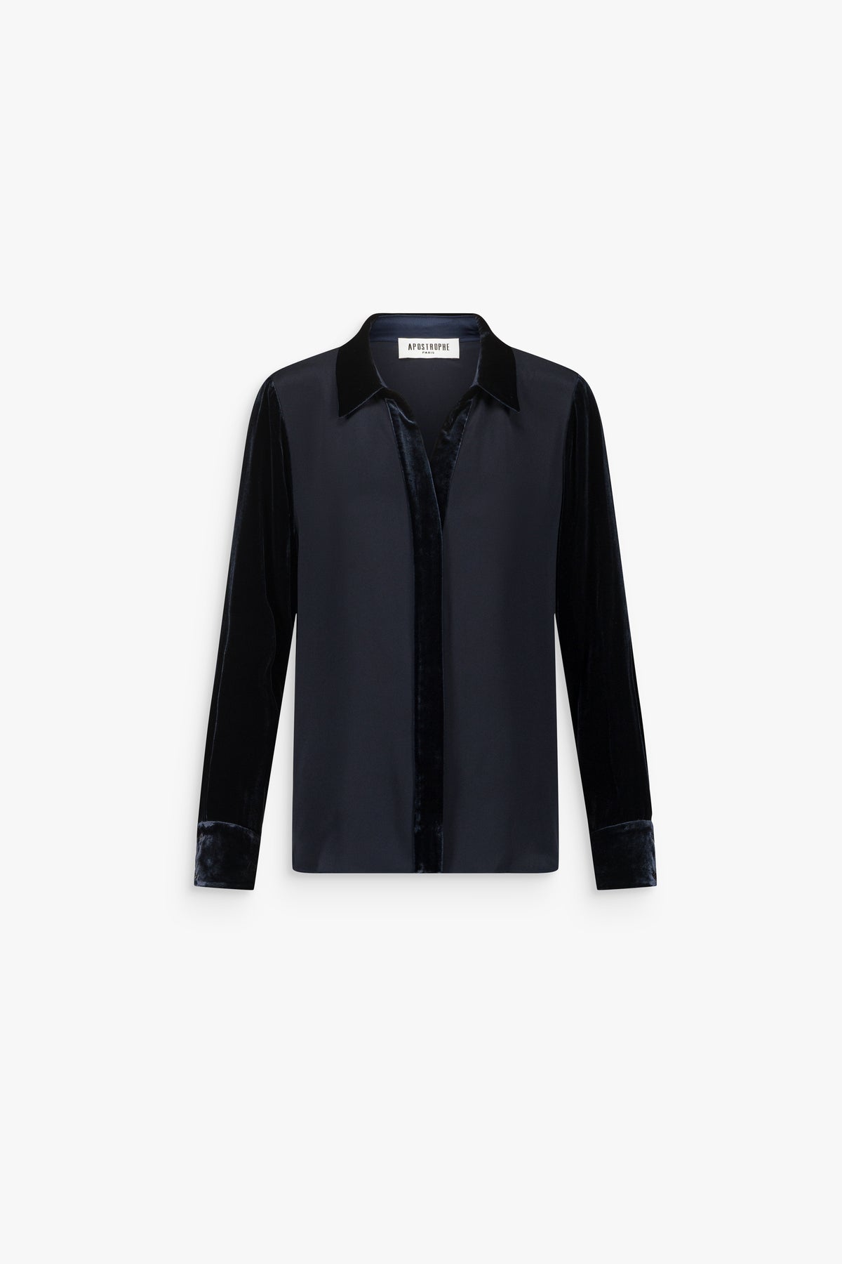 Chemise bi matière en velours et soie marine