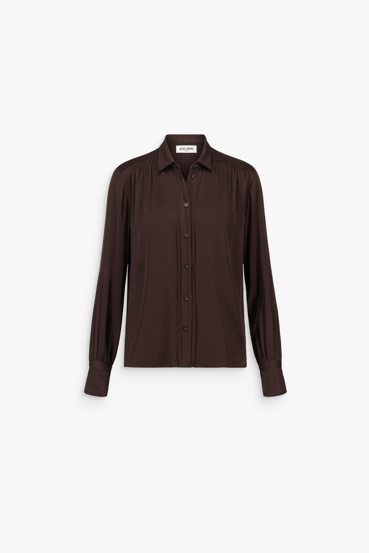 Chemise fluide en soie col chemise marron foncé