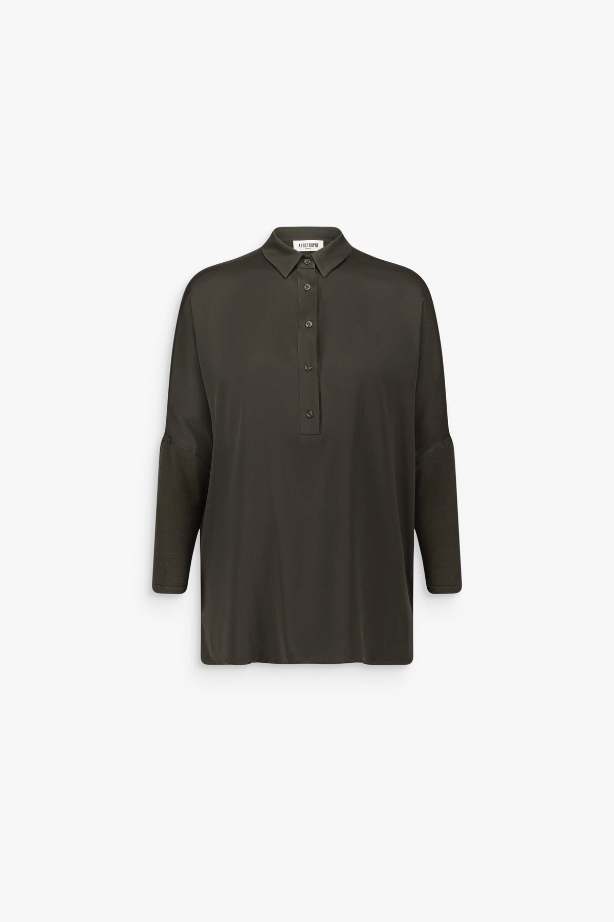 Chemise ample en soie col chemise kaki