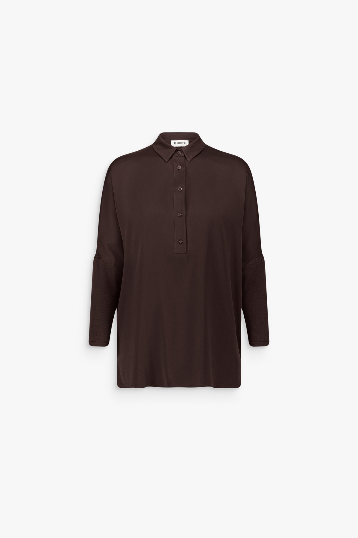 Chemise ample en soie col chemise marron foncé