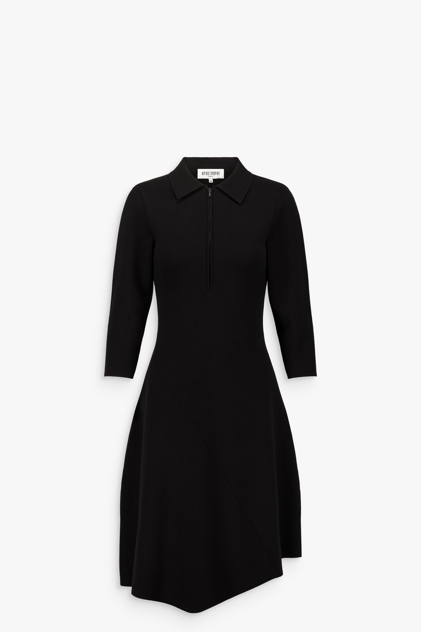Robe midi à col chemise et ourlet asymétrique noire