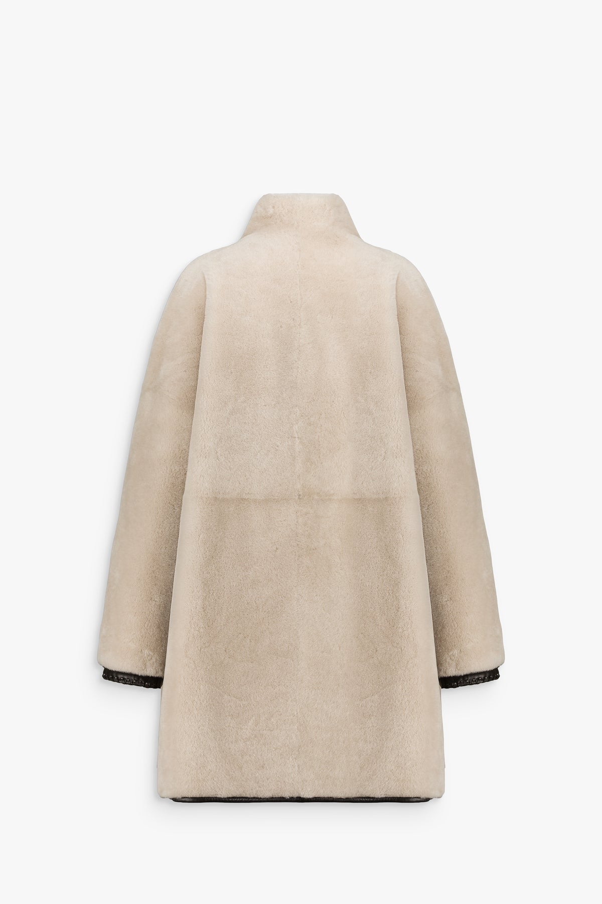 Manteau zippé à col chemise en peau lainée marron foncé