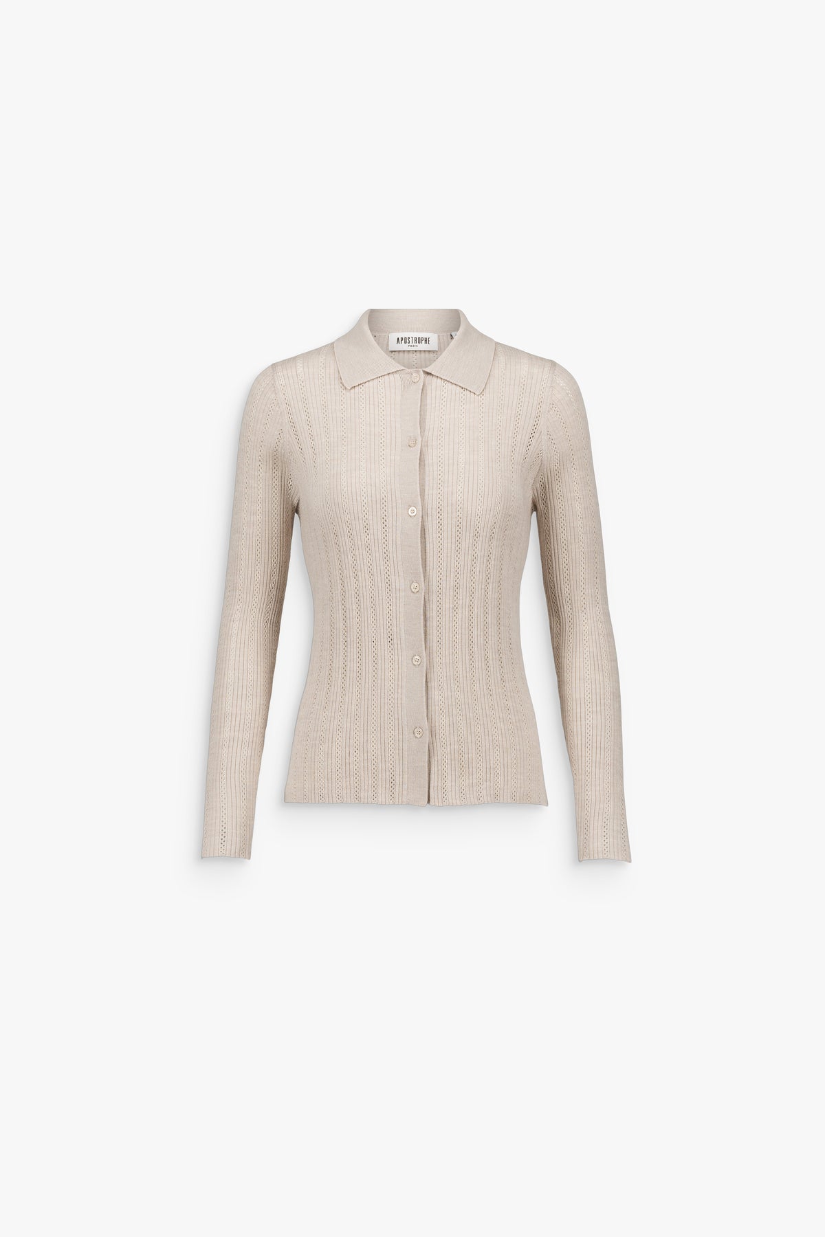 Cardigan en maille ajourée col chemise béton