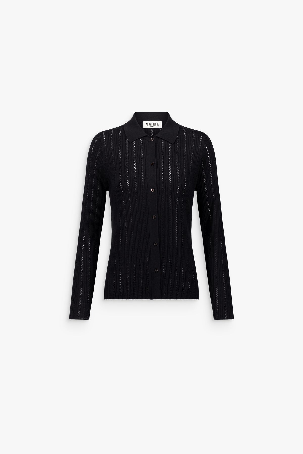 Cardigan en maille ajourée col chemise marine