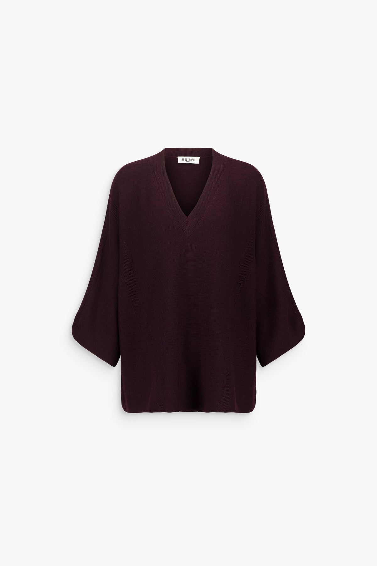 Pull poncho laine mérinos col V grenat