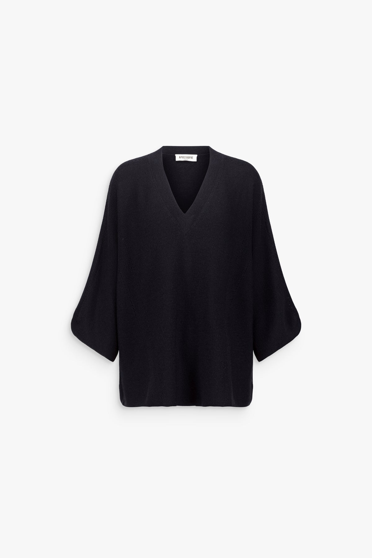 Pull poncho laine mérinos col V marine