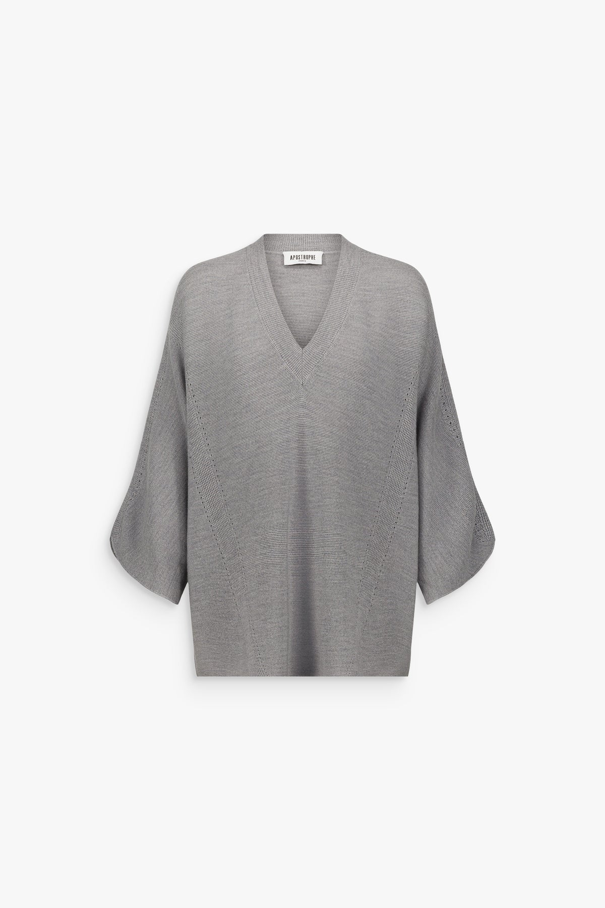 Pull poncho laine mérinos col V gris moyen
