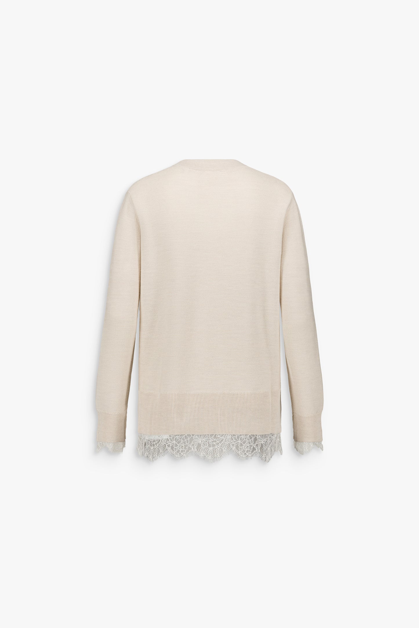 Pull long à col rond en laine mérinos avec dentelle béton