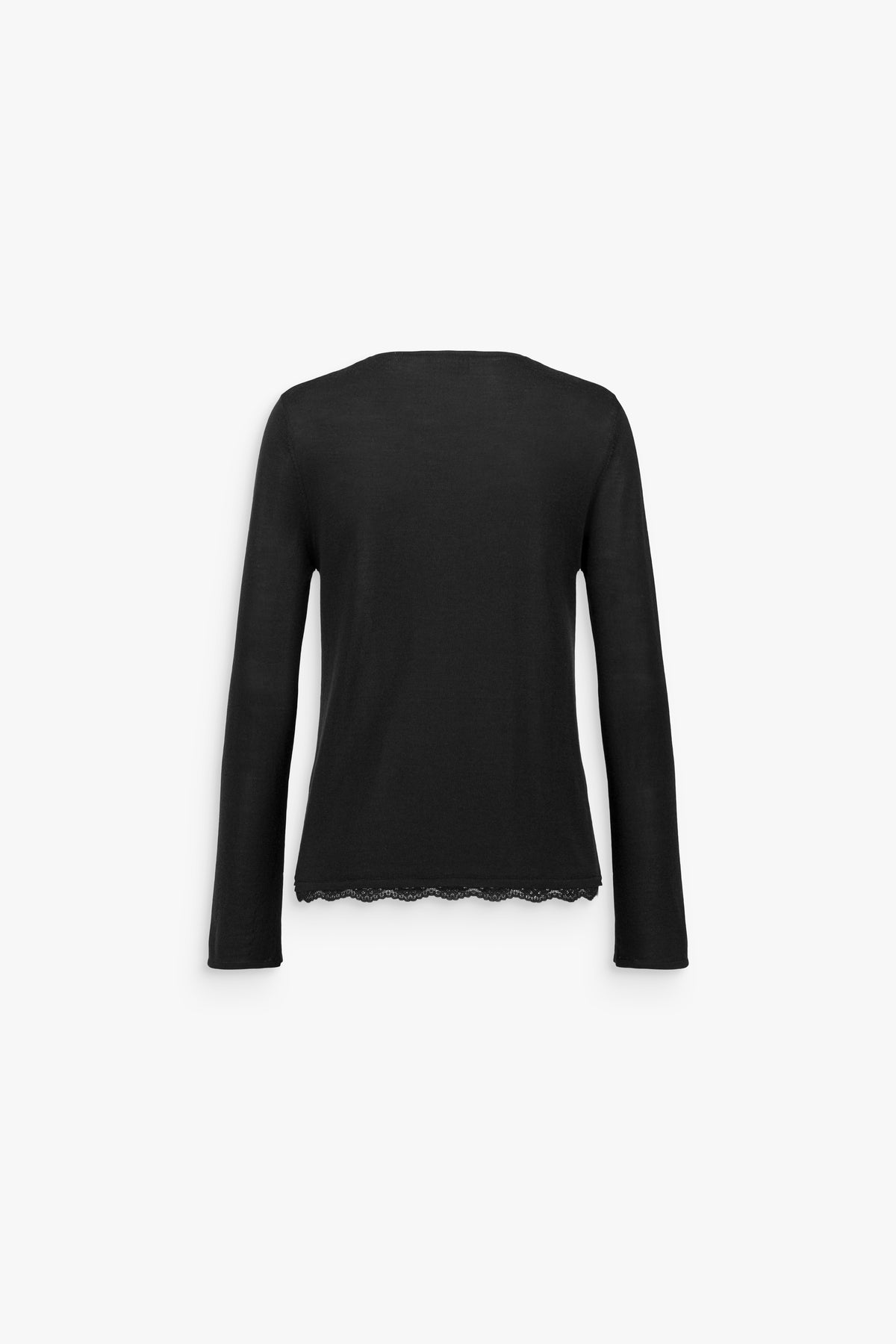 Pull en laine mérinos et dentelle col V noir