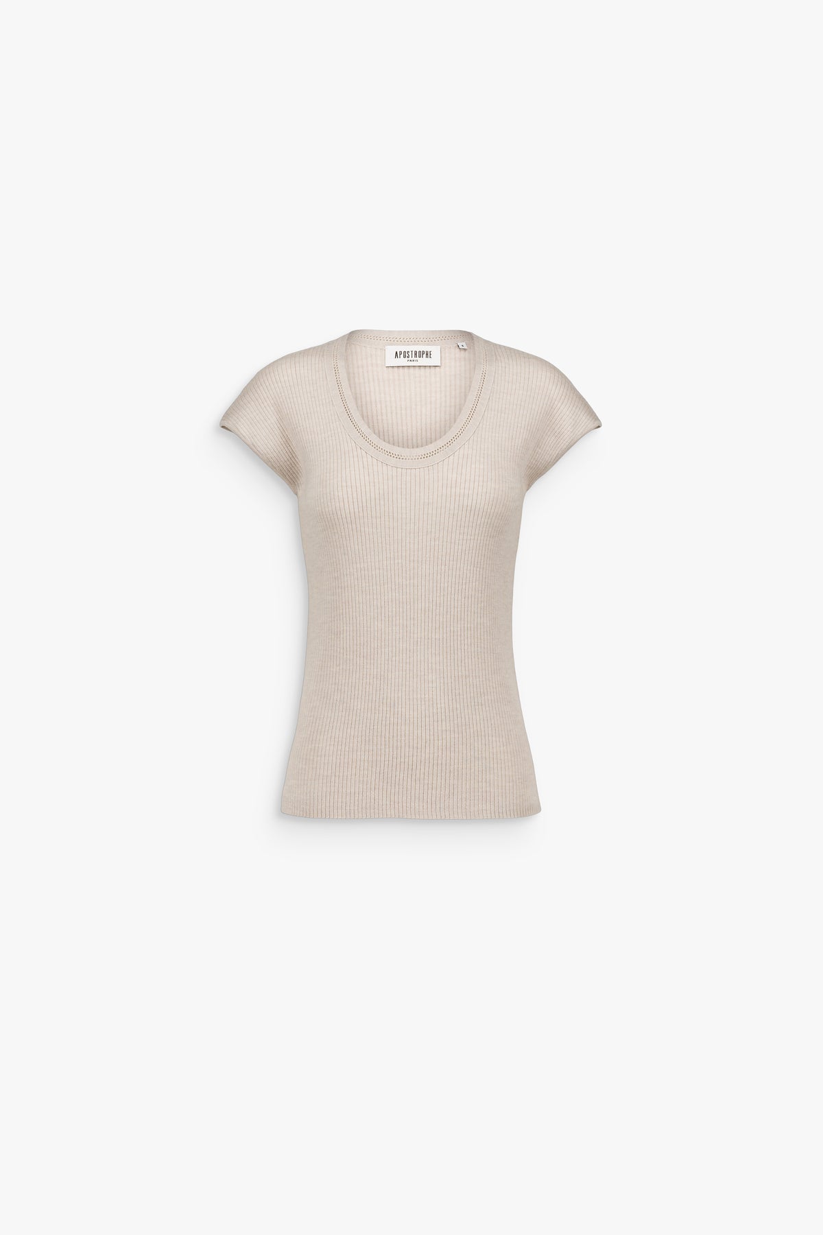 T-shirt en laine mérinos col rond béton