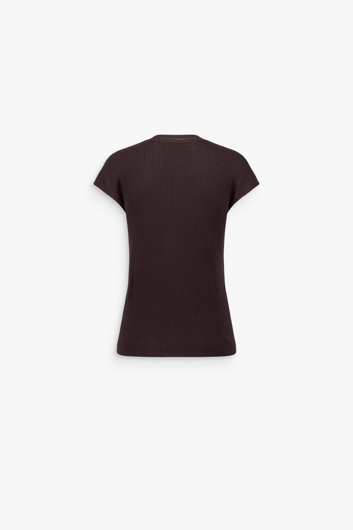 T-shirt en laine mérinos col rond marron foncé