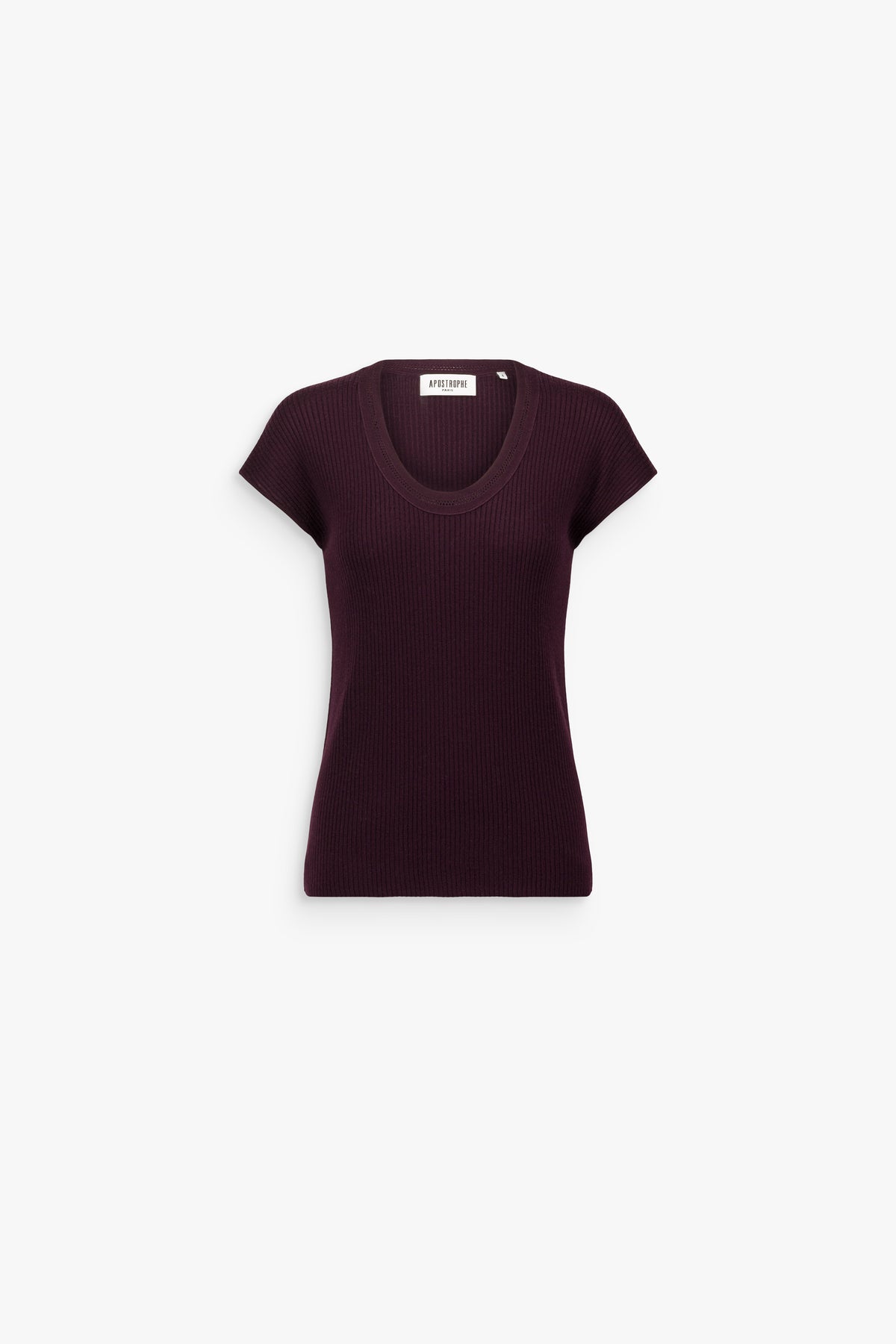 T-shirt en laine mérinos col rond grenat