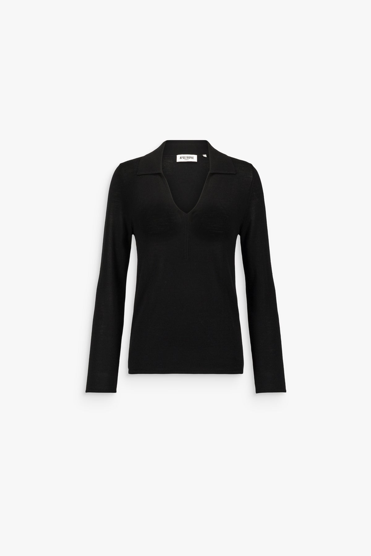 Pull en laine mérinos col polo ouvert noir