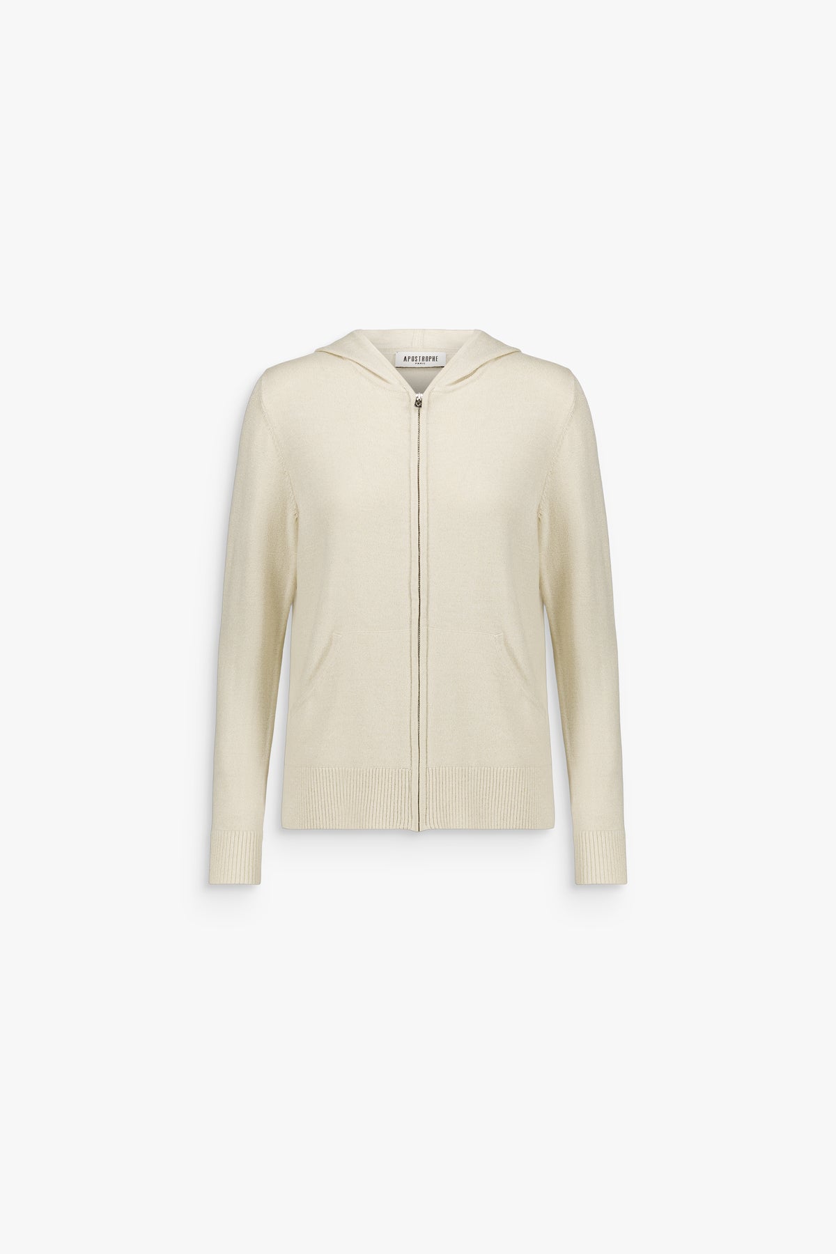 Gilet à capuche en laine mérinos et lurex blanc cassé