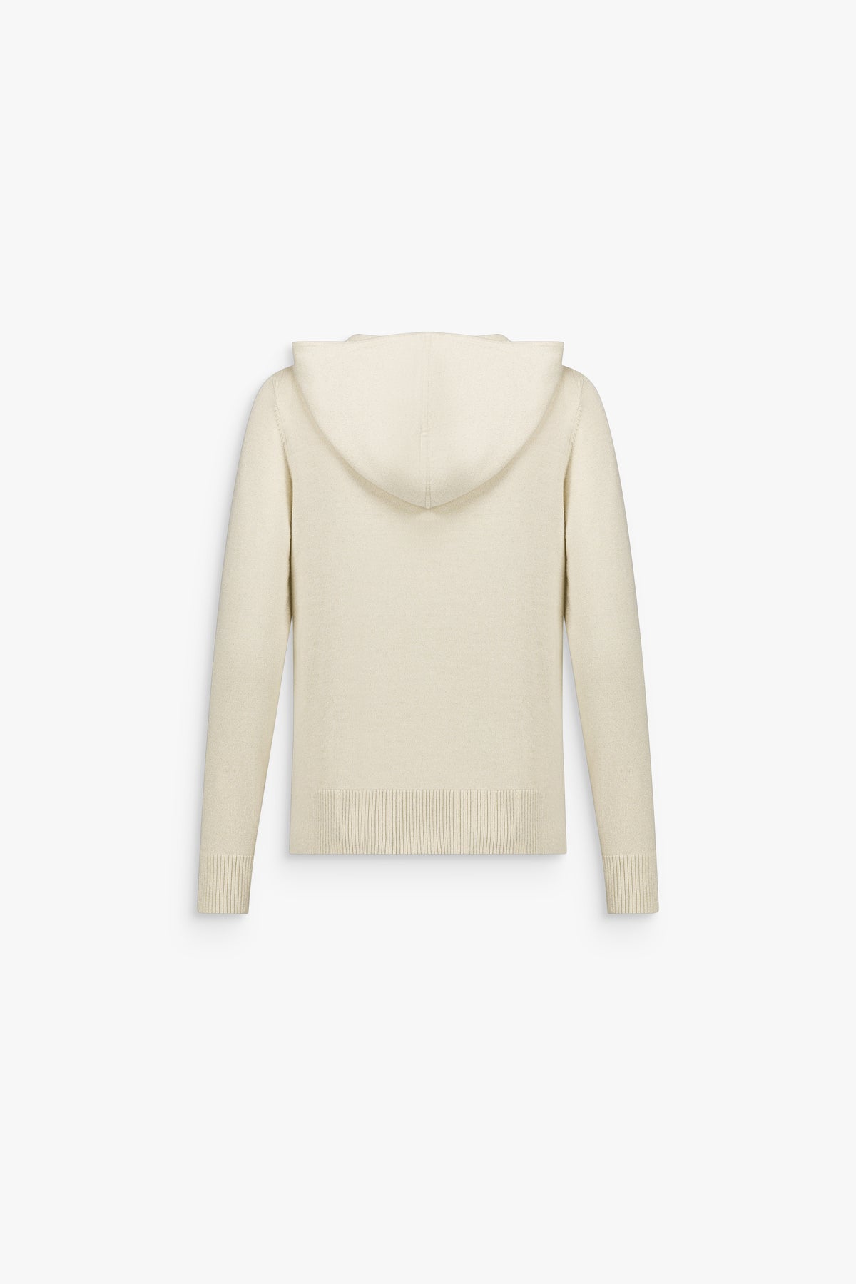 Gilet à capuche en laine mérinos et lurex blanc cassé