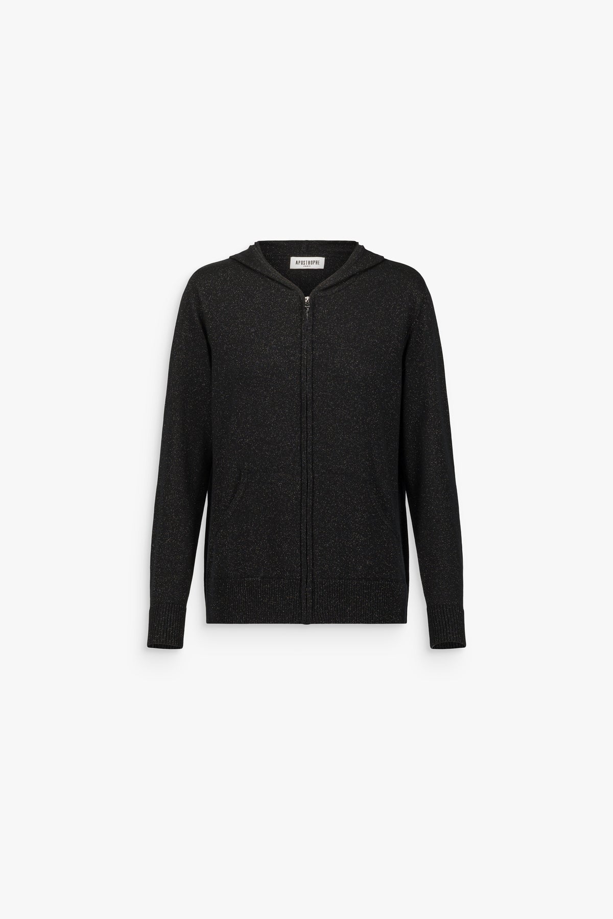 Gilet à capuche en laine mérinos et lurex noir