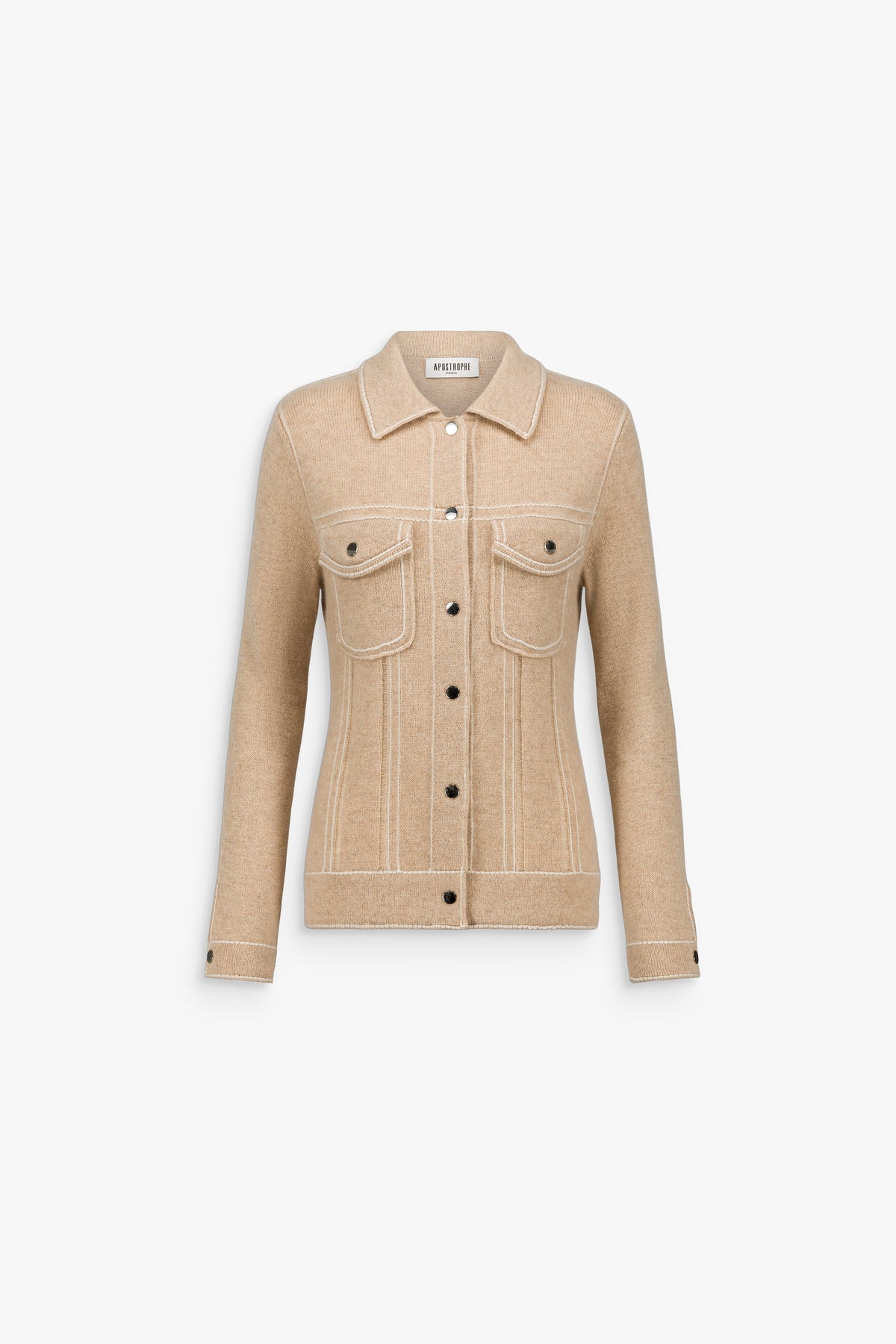 Veste en cachemire à surpiqûres contrastées beige clair