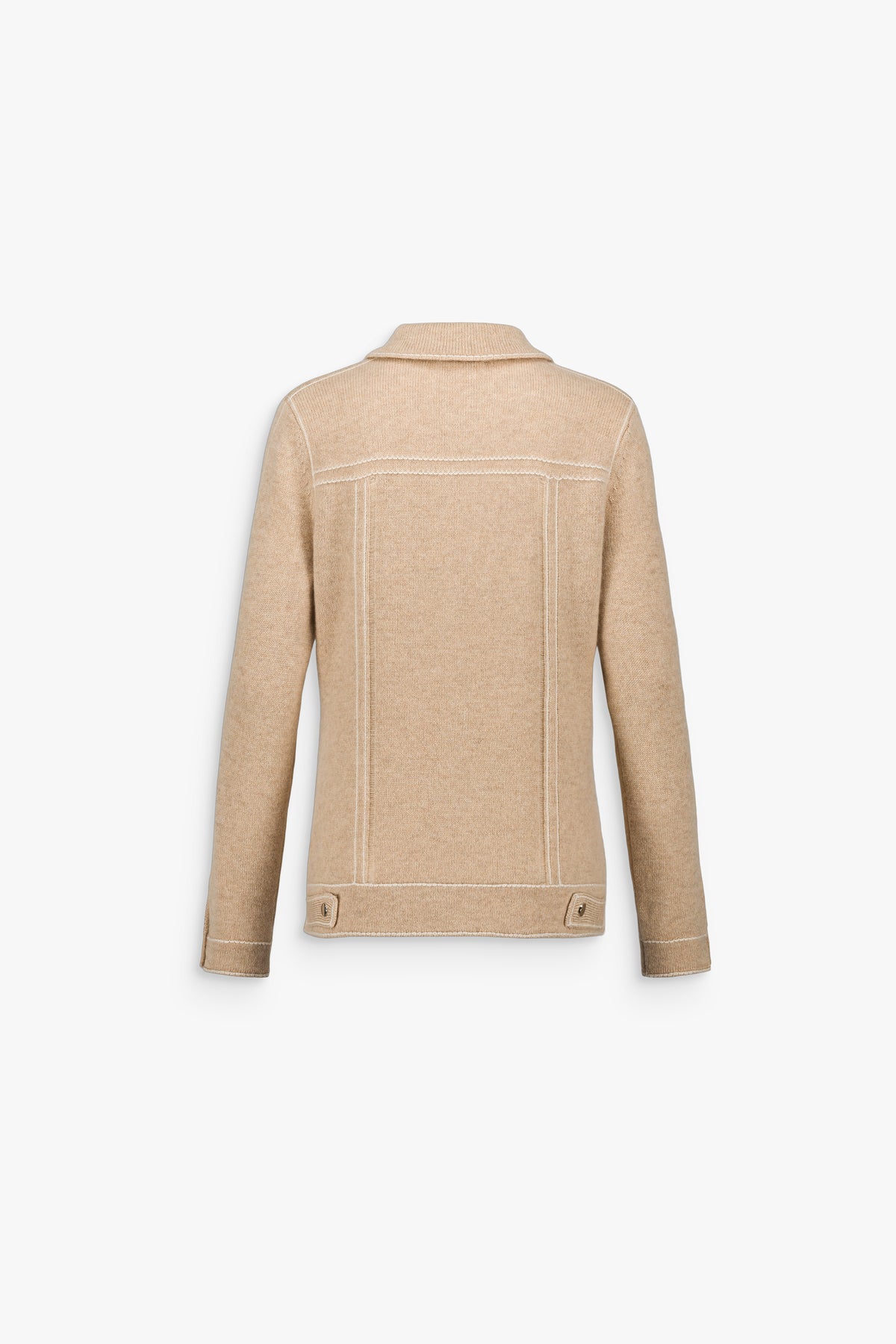 Veste en cachemire à surpiqûres contrastées beige clair