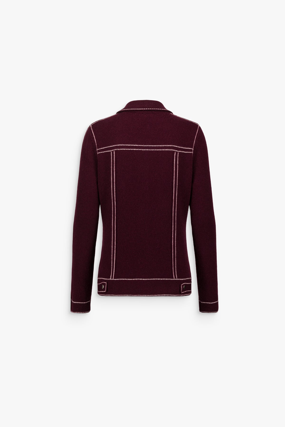Veste cachemire à surpiqûres contrastées grenat