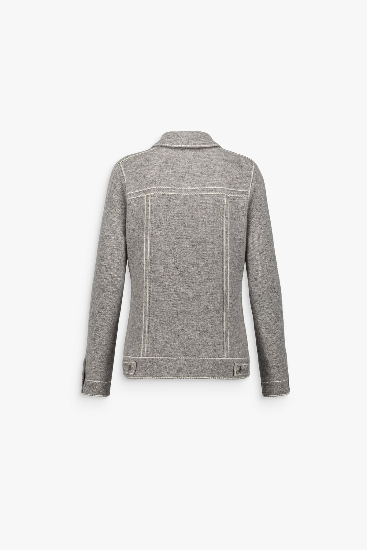 Veste en cachemire à surpiqûres contrastées gris moyen