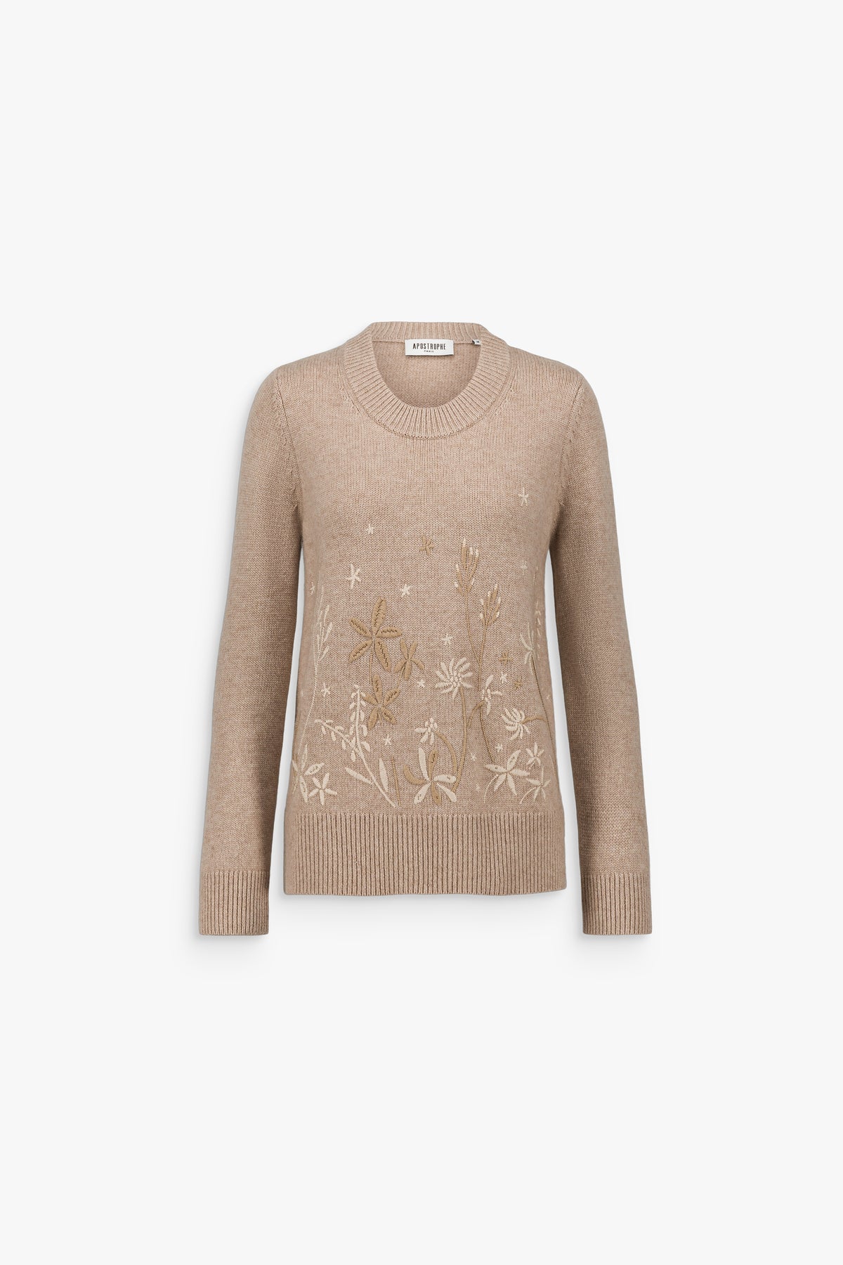 Pull brodé en laine et cachemire béton