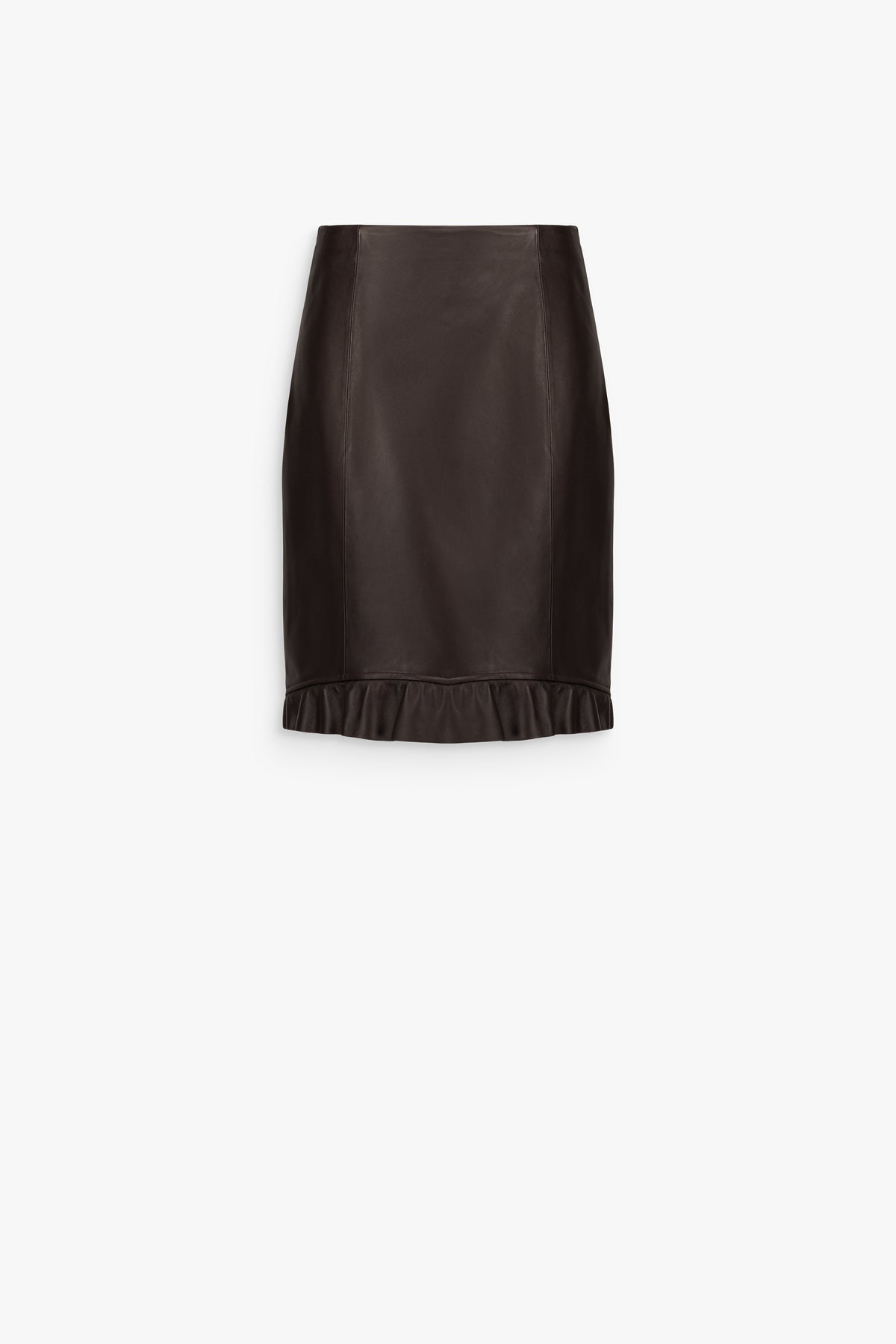 Jupe en cuir volant marron foncé