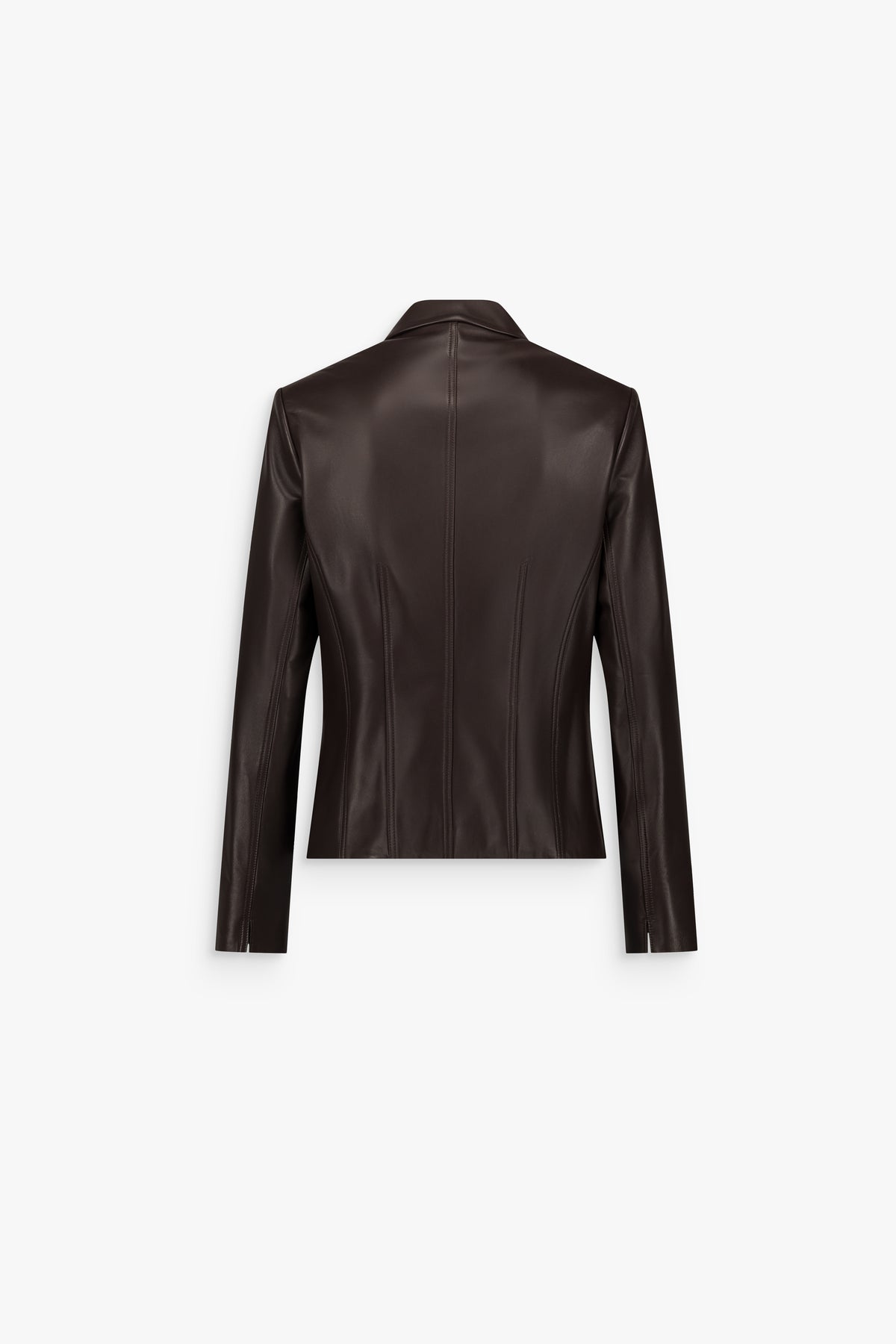 Veste courte à col chemise en cuir marron foncé