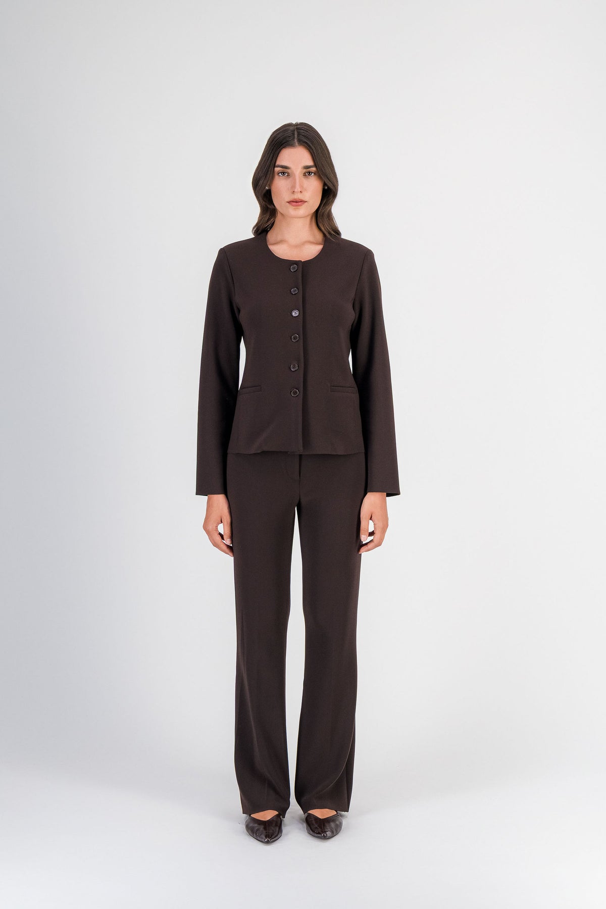 Pantalon droit à pli marqué marron foncé