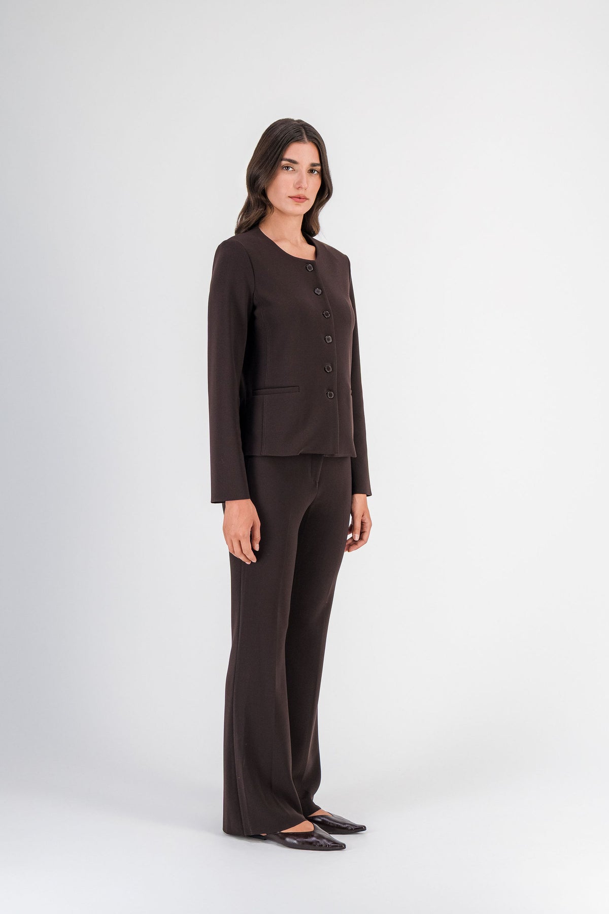 Pantalon droit à pli marqué marron foncé