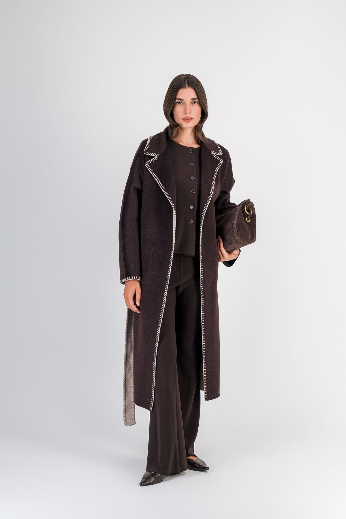 Pantalon droit à pli marqué marron foncé