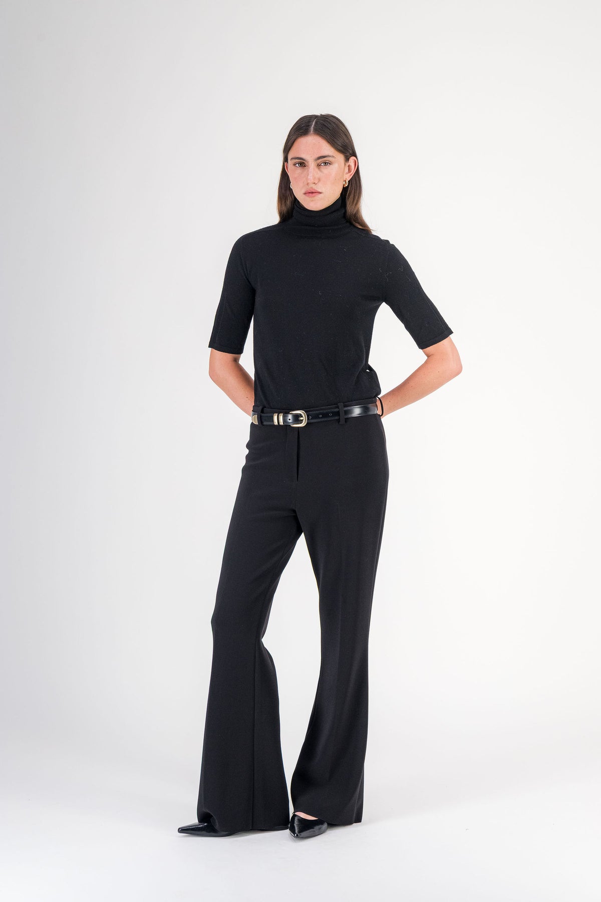 Pantalon tailleur évasé noir
