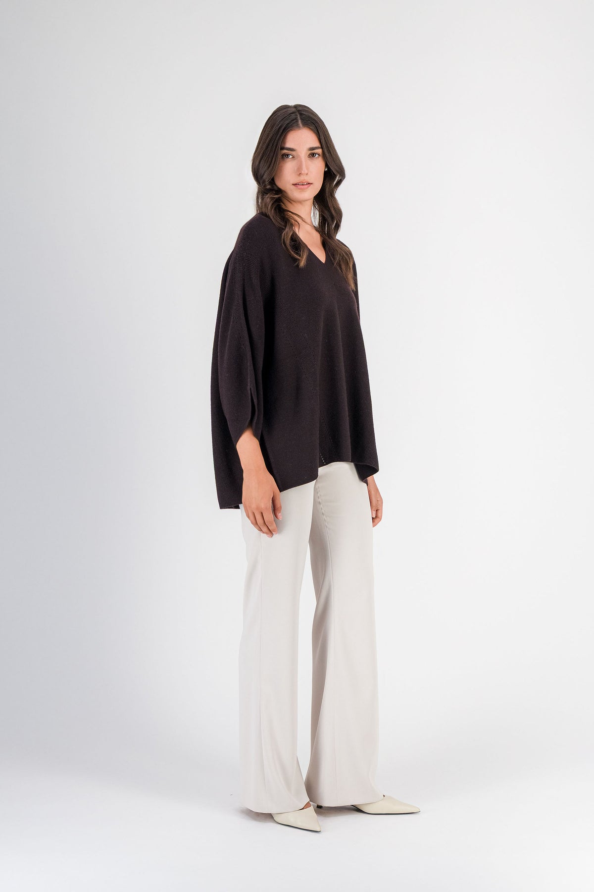 Pull ample en mérinos marron foncé
