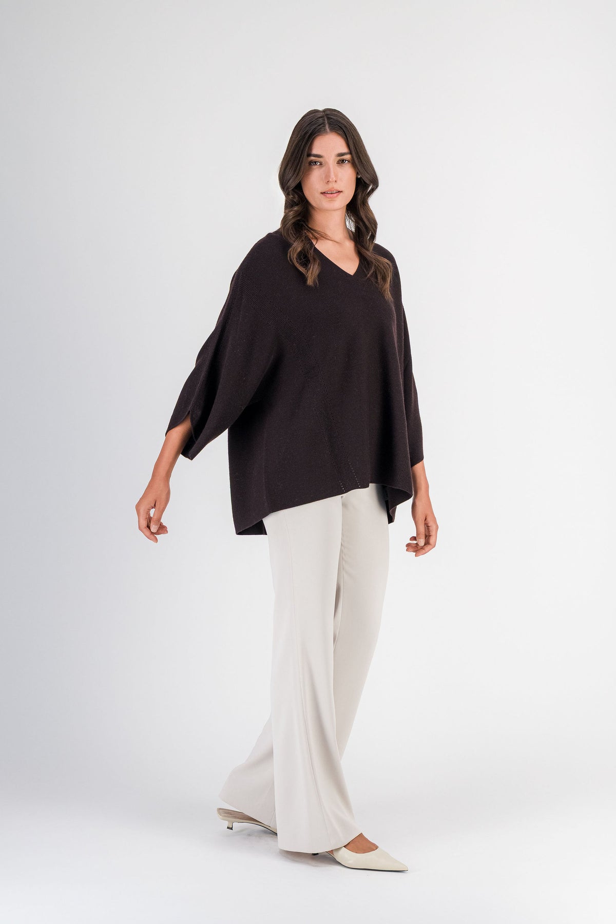 Pull ample en mérinos marron foncé