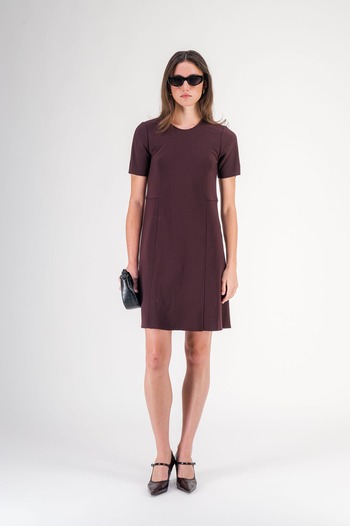 Robe midi droite à empiècements latéraux grenat