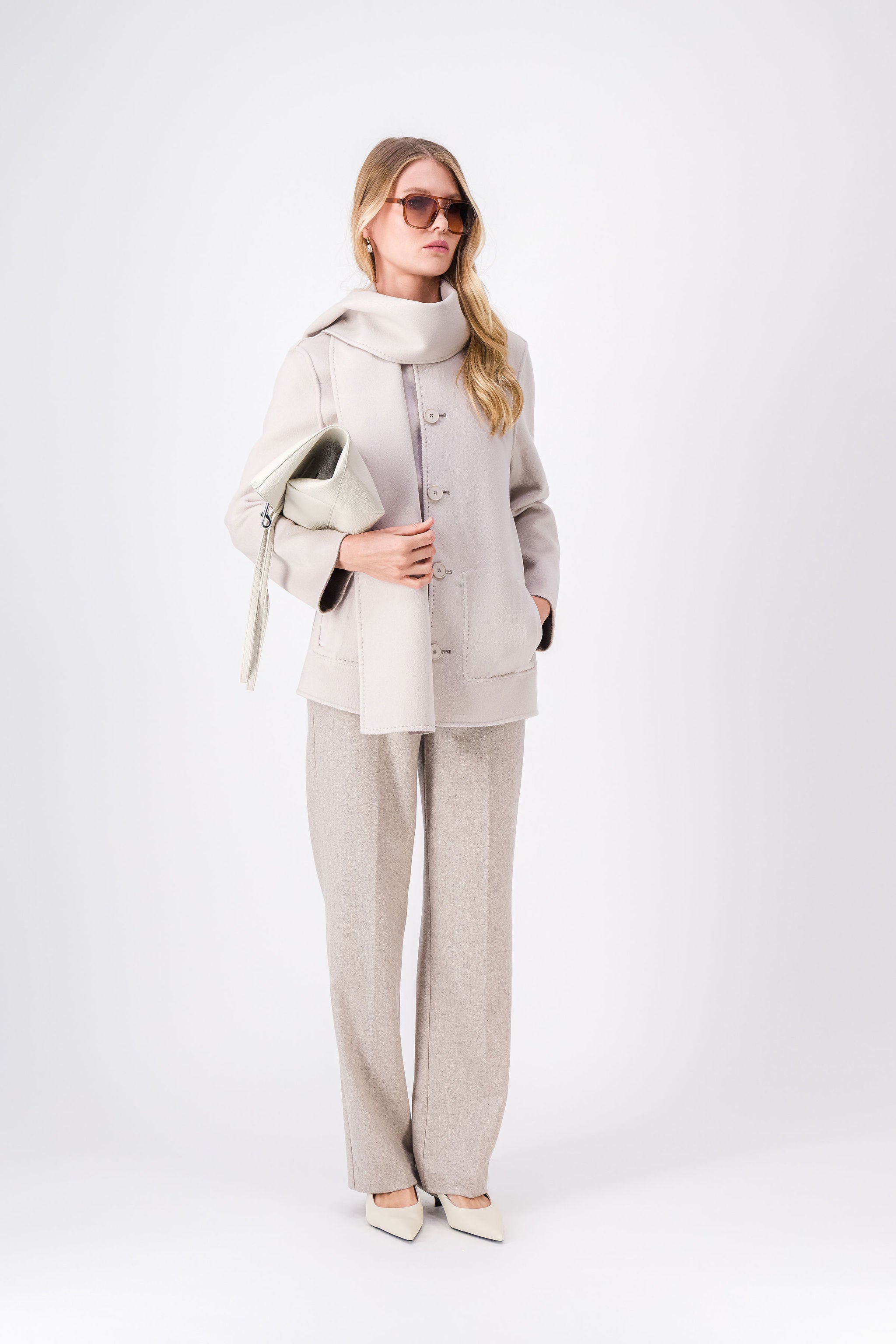 Taupe straight wool and cashmere pants