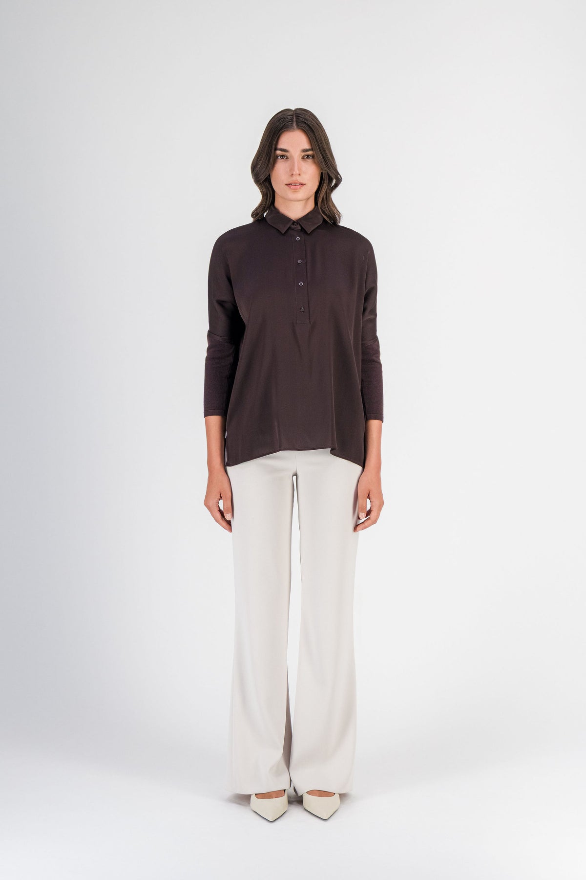 Tunique en soie et maille marron foncé