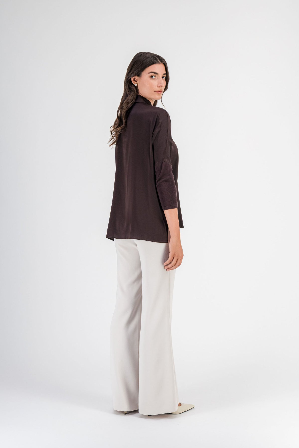 Tunique en soie et maille marron foncé