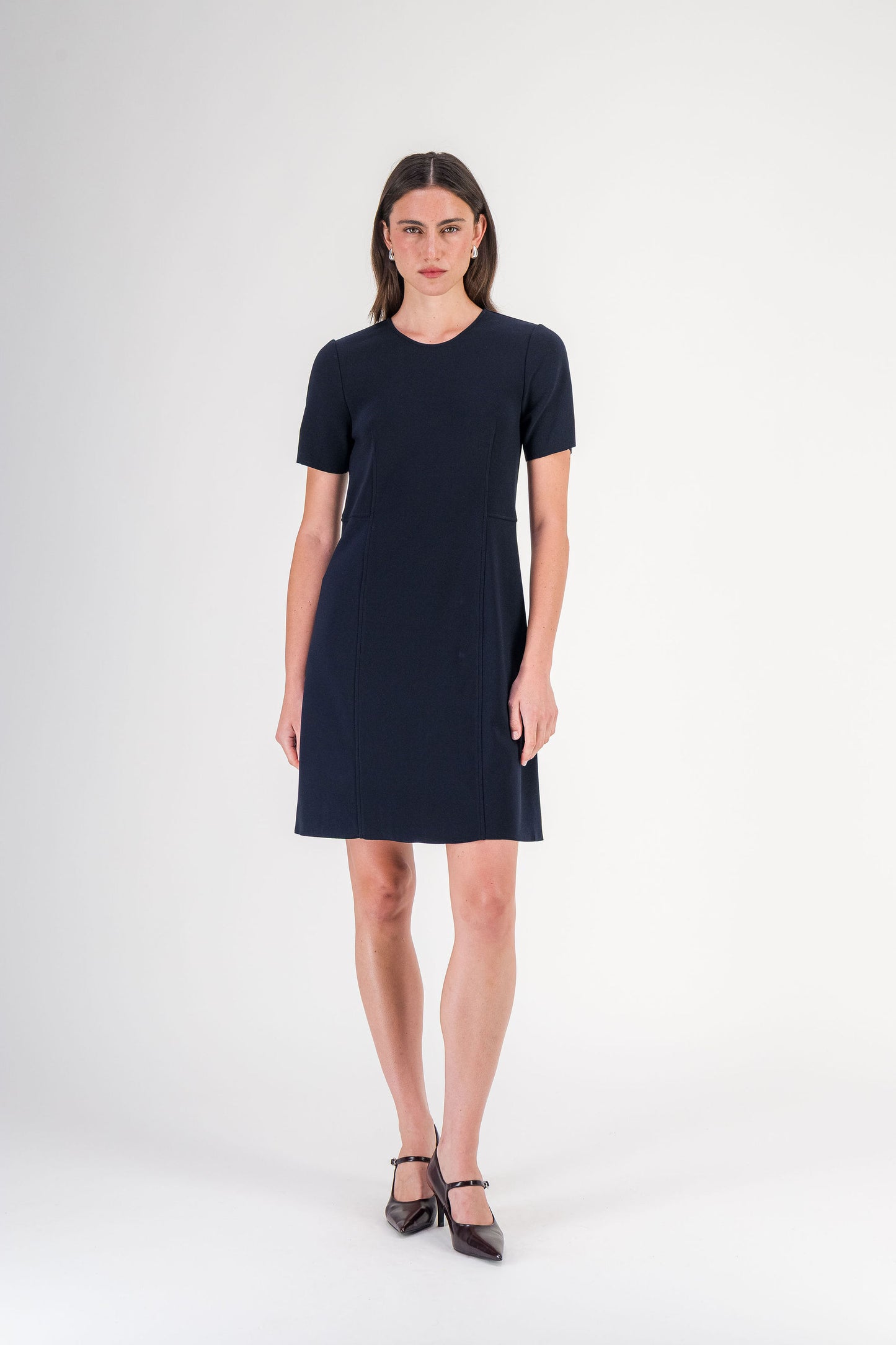 Robe midi droite à empiècements marine