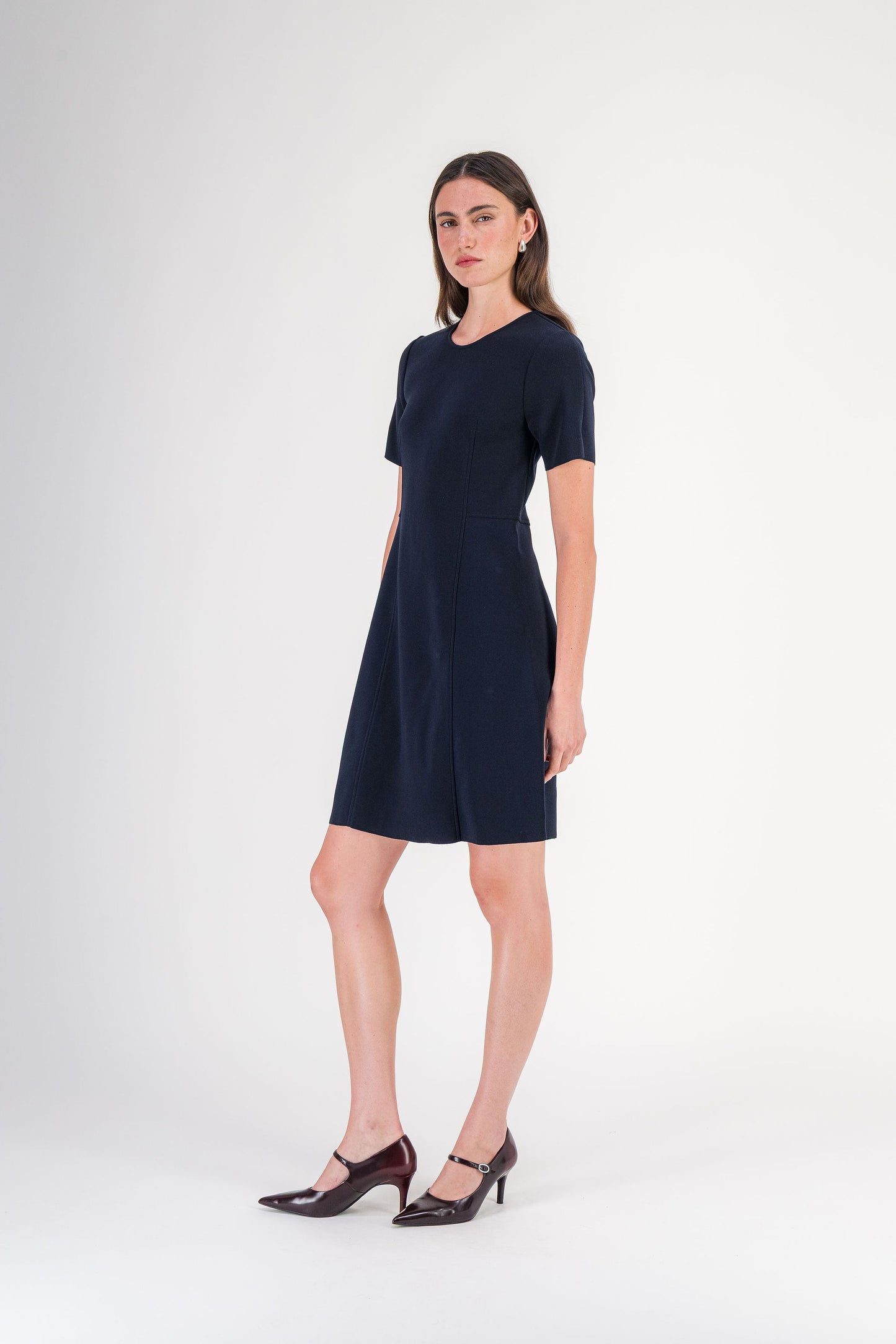 Robe midi droite à empiècements marine
