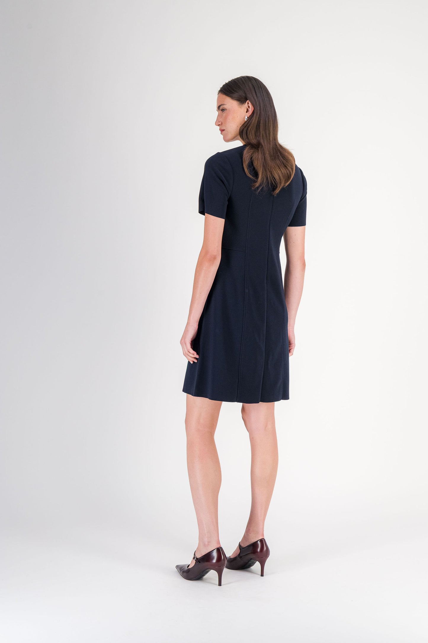 Robe midi droite à empiècements marine