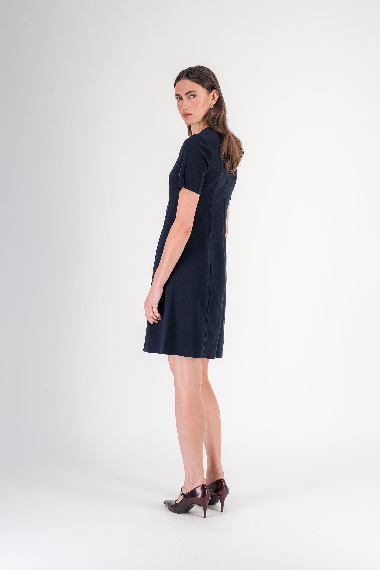 Robe midi droite à empiècements marine