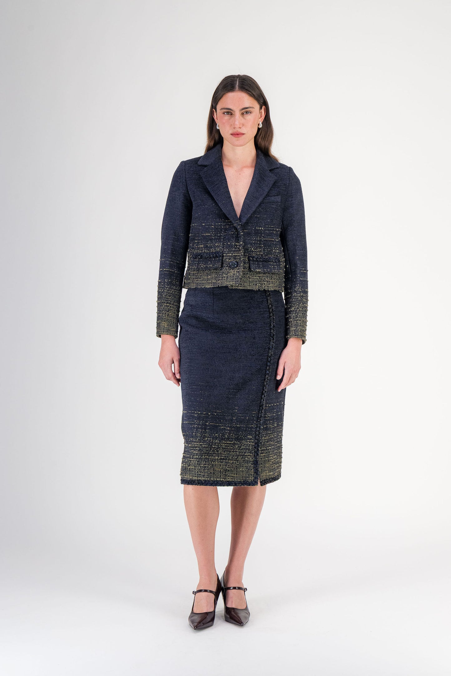 Veste courte en tweed marine