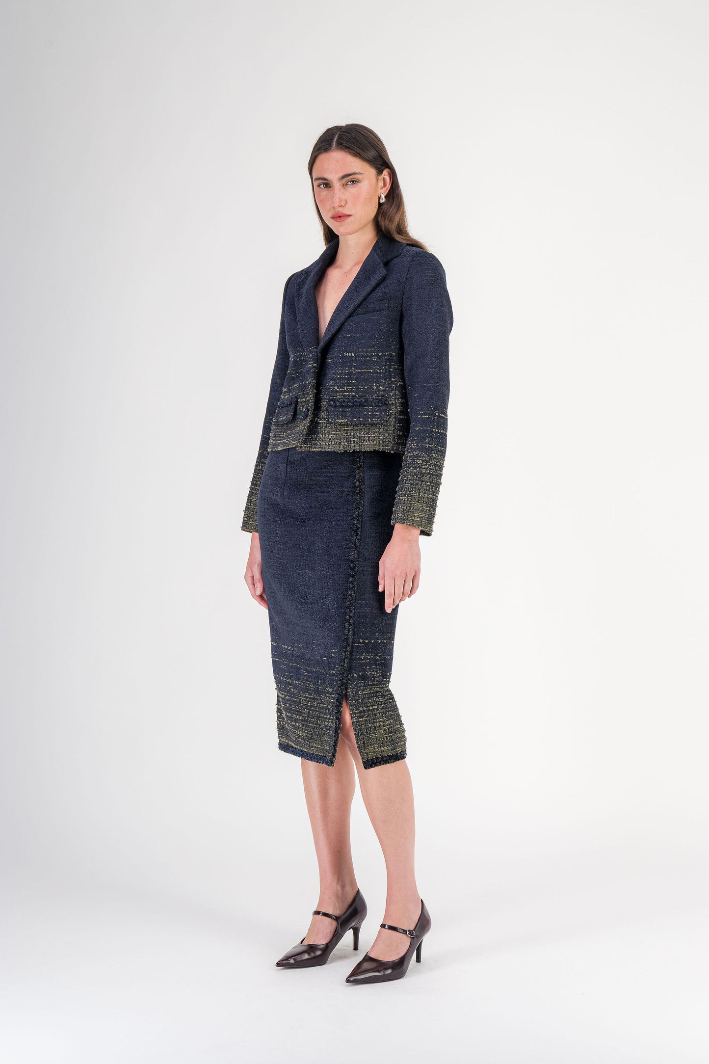 Veste courte en tweed marine