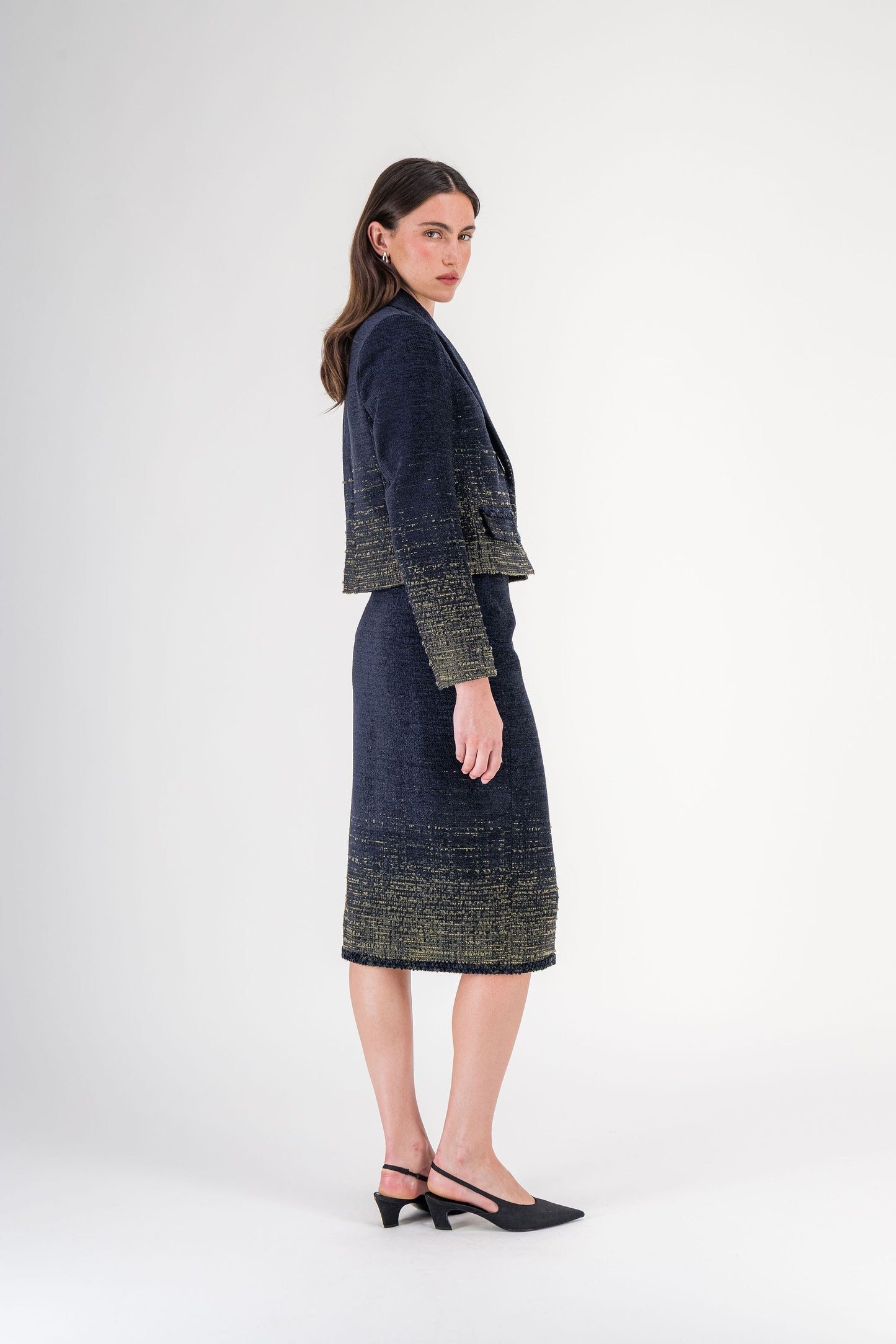 Veste courte en tweed marine