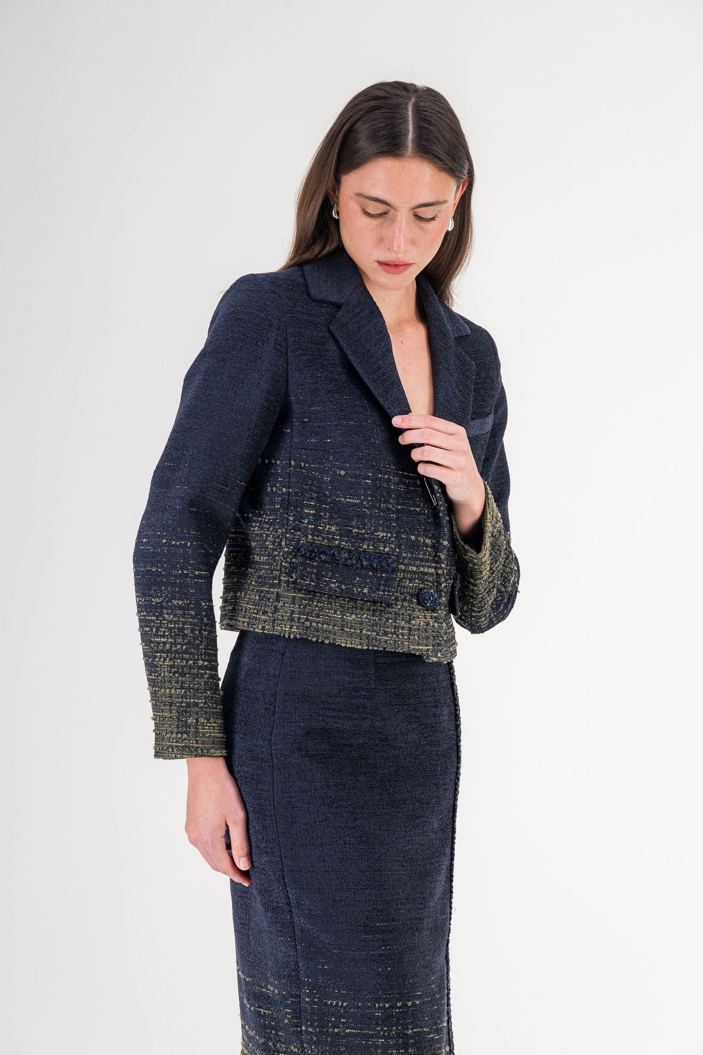 Veste courte en tweed marine
