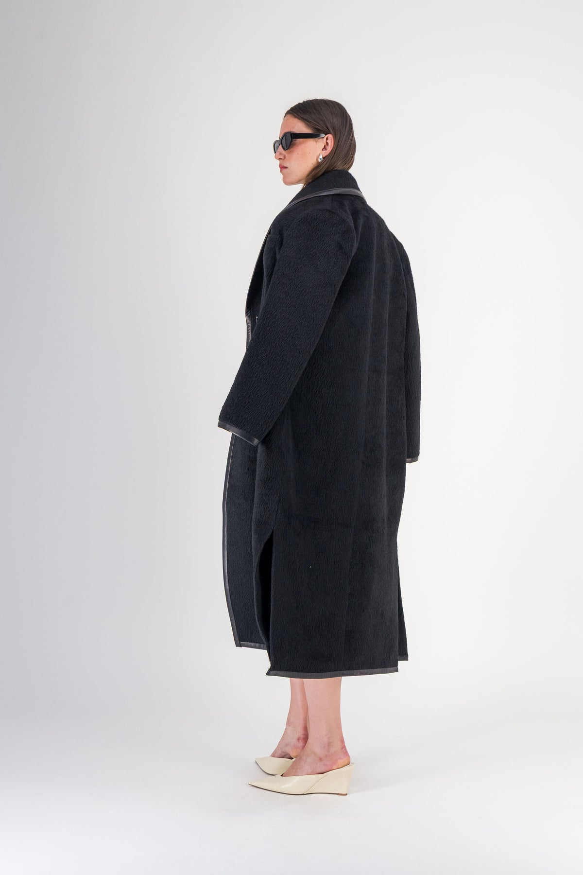 Manteau long à col châle en alpaga et laine noir