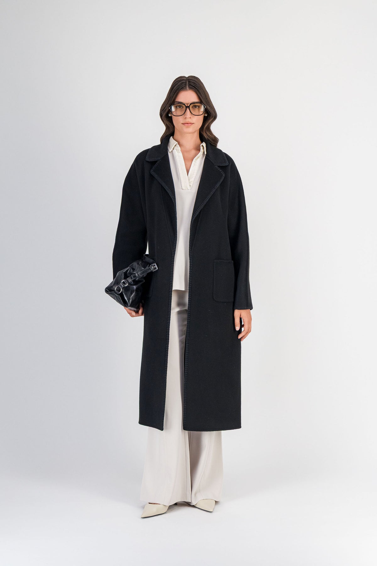 Manteau long oversize en laine et cachemire noir