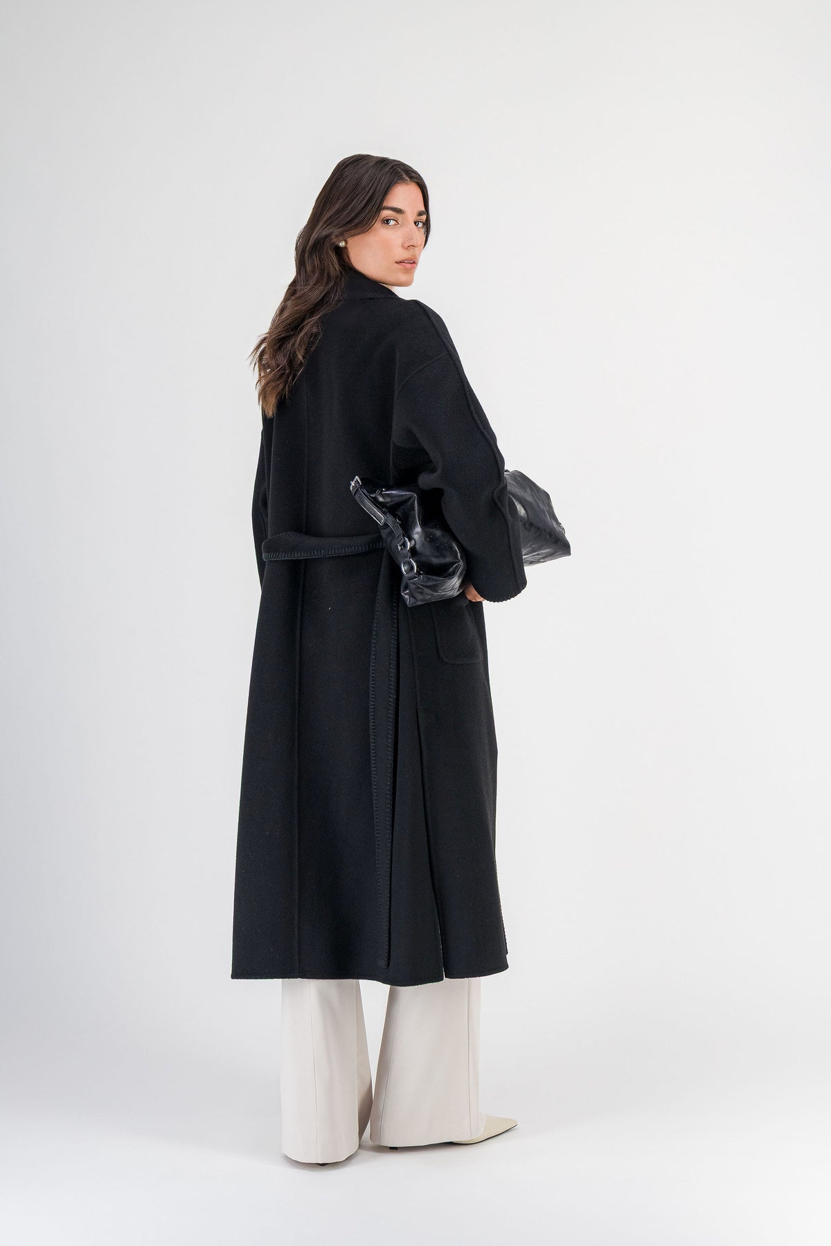 Manteau long oversize en laine et cachemire noir